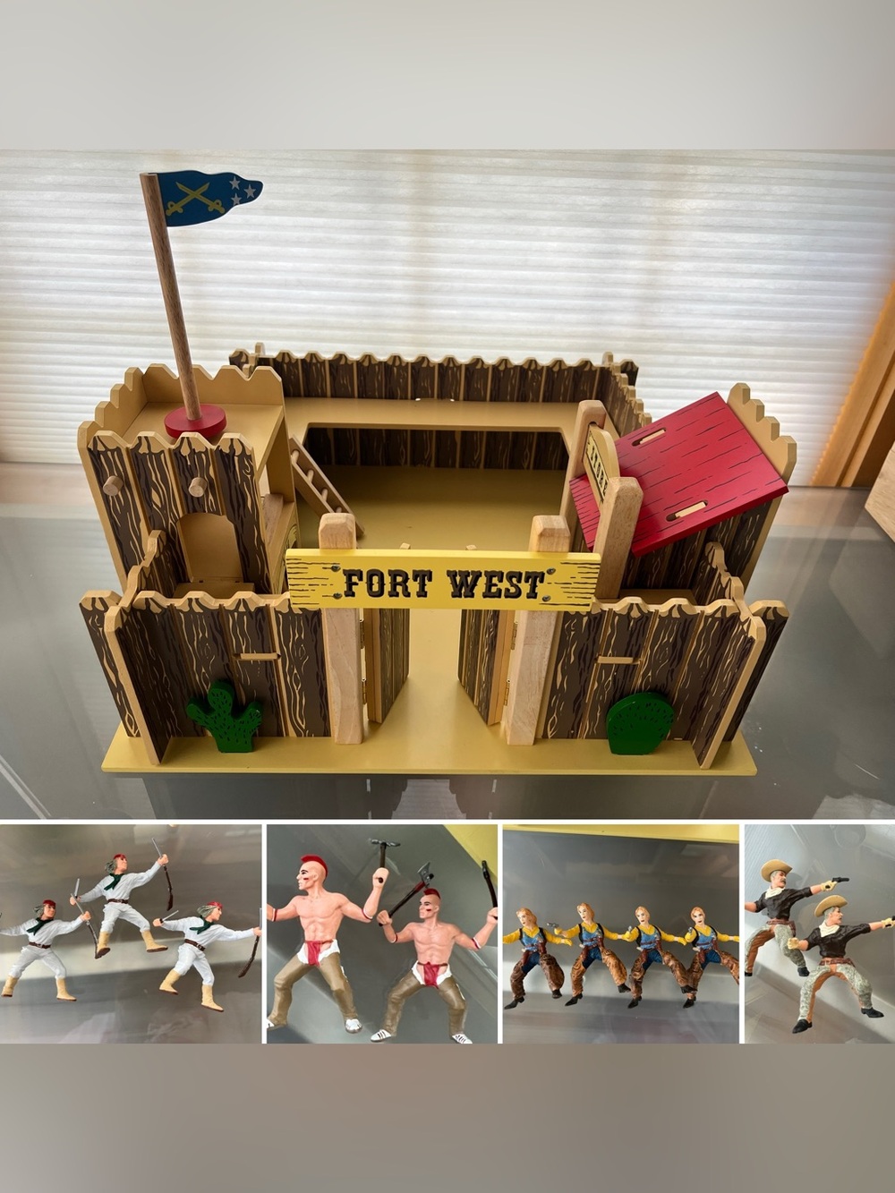 🤠Cowboys & Indians Wooden Fort West Playset 11 Figures Box Papo Le Toy Van TV221